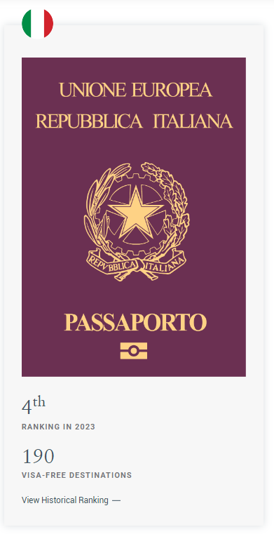 Ranking Passaporto italiano